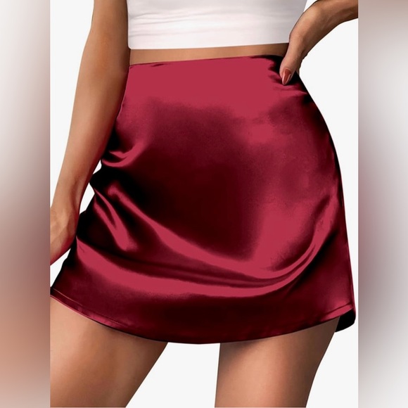 Amazon Dresses & Skirts - Red Satin Mini Skirt High Waist Front Slit Club Skirt | Size S